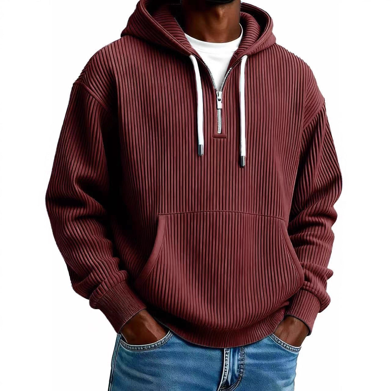 Men's Casual Solid Color Dyed Black Long Sleeve Polyester Hoodie
