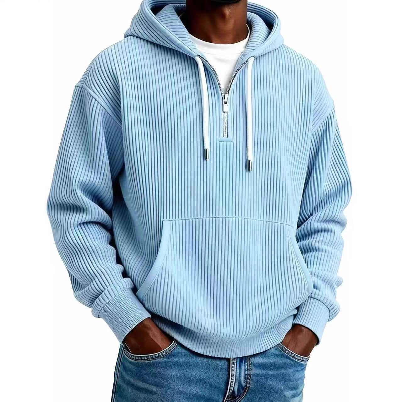 Men's Casual Solid Color Dyed Black Long Sleeve Polyester Hoodie