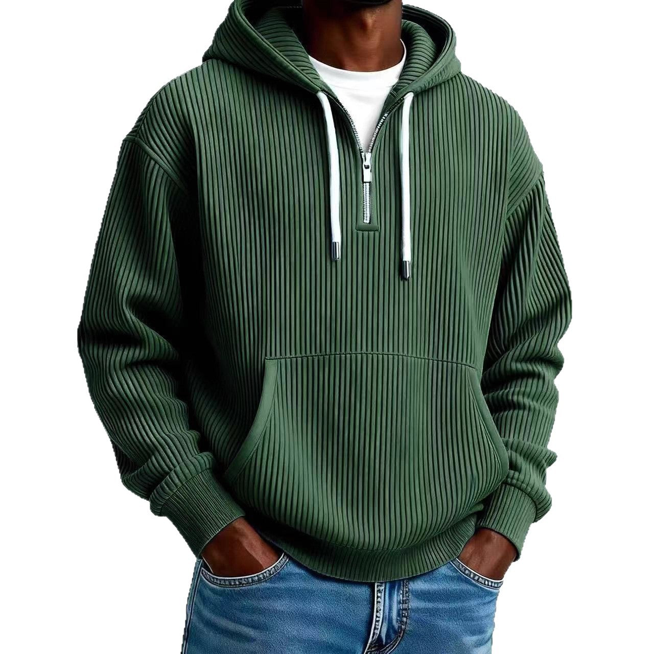 Men's Casual Solid Color Dyed Black Long Sleeve Polyester Hoodie