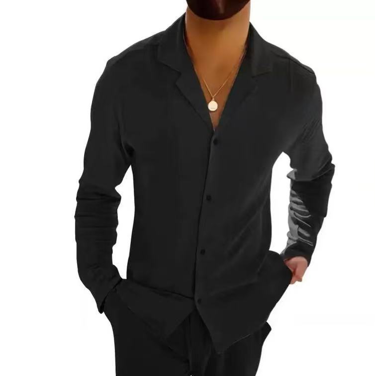 Solid Color Casual Long Sleeve Blouse For Men In Cotton Fabric With Button Detail