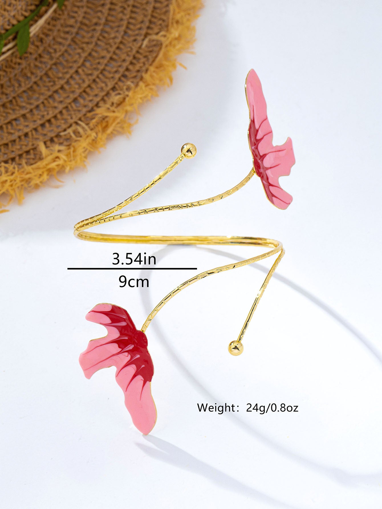 Elegant Natural Pink Enamel Flowers Alloy Arm Bracelet For Women With KC Golden Plated Finish