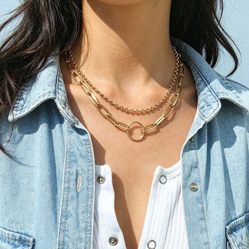 Sweet Double Layer Necklace For Women With Gold Paper Clip Chain Featuring Zinc Alloy Pendant