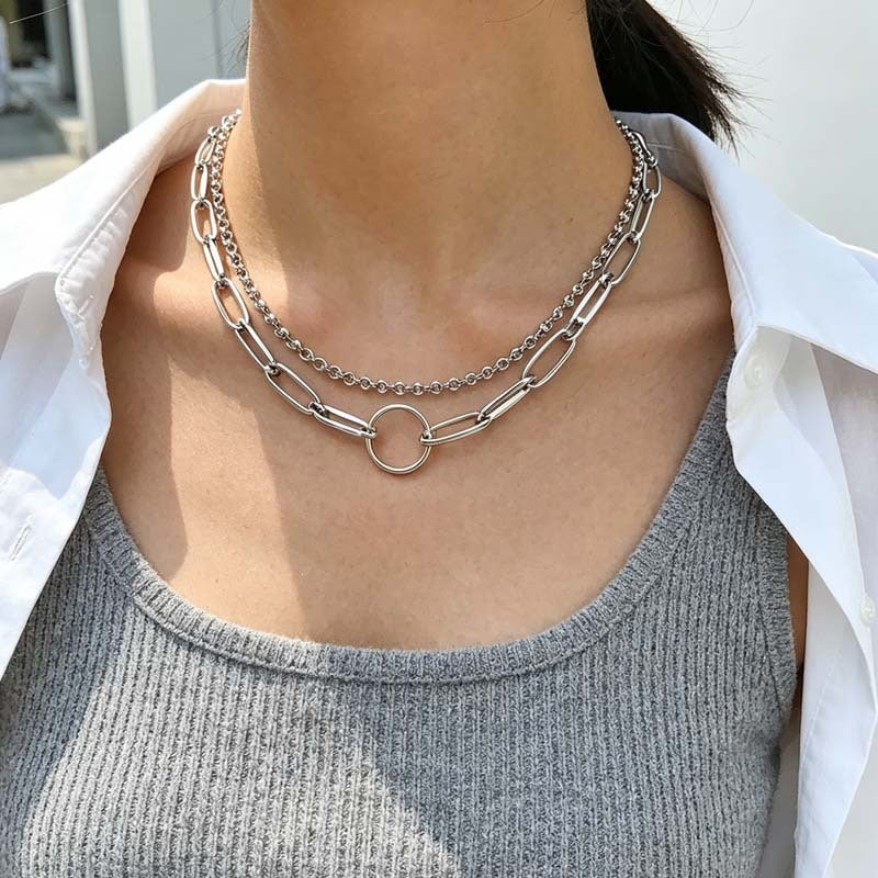Sweet Double Layer Necklace For Women With Gold Paper Clip Chain Featuring Zinc Alloy Pendant