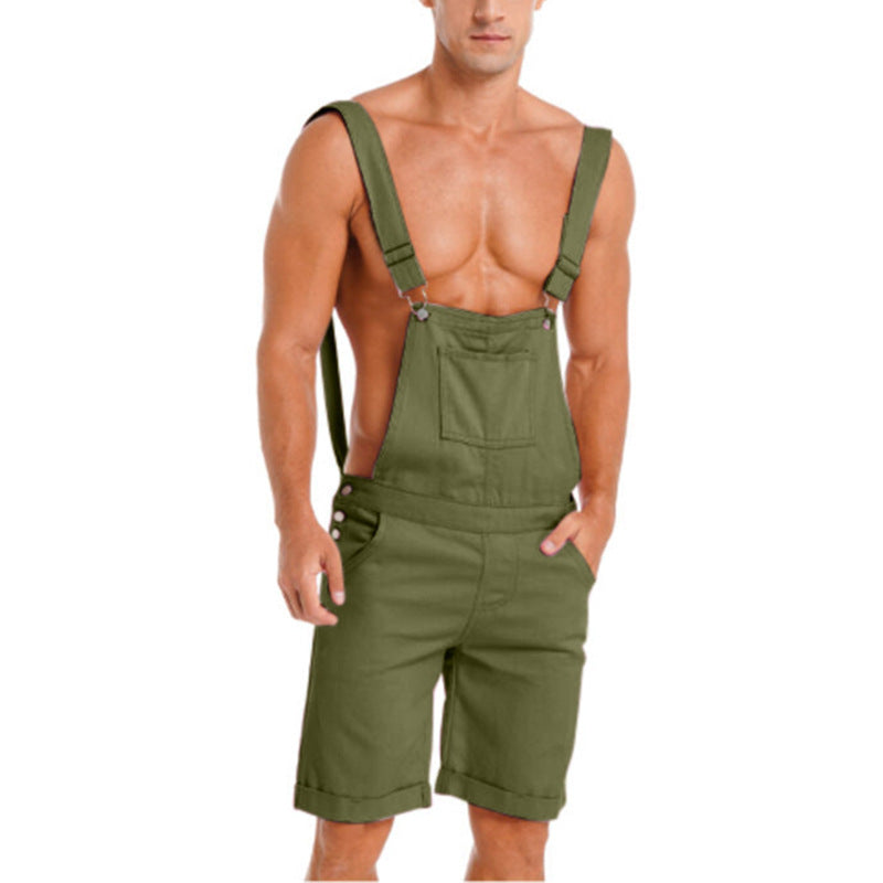 Men's Solid Color Sport Overalls Shorts In Polyester Fabric Featuring Rivet Craftsmanship