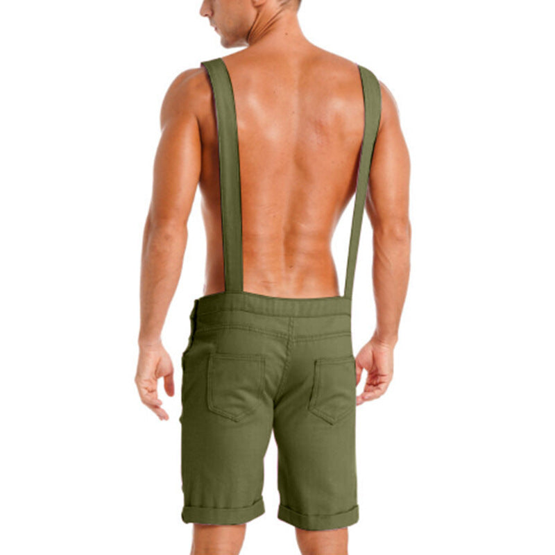 Men's Solid Color Sport Overalls Shorts In Polyester Fabric Featuring Rivet Craftsmanship