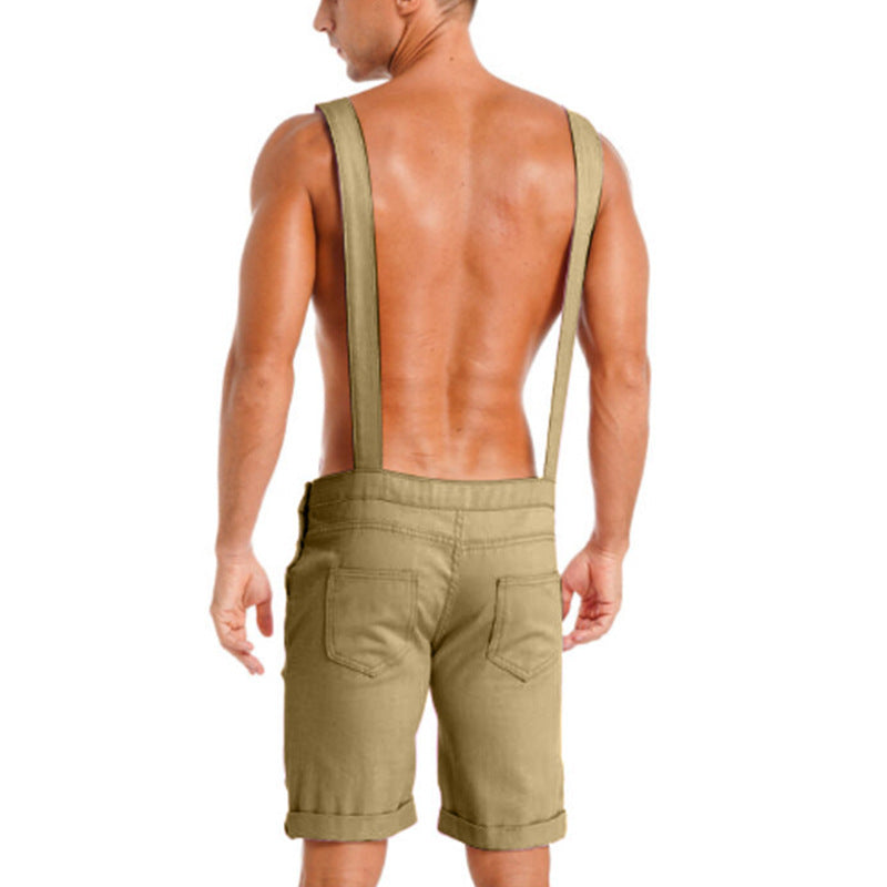 Men's Solid Color Sport Overalls Shorts In Polyester Fabric Featuring Rivet Craftsmanship