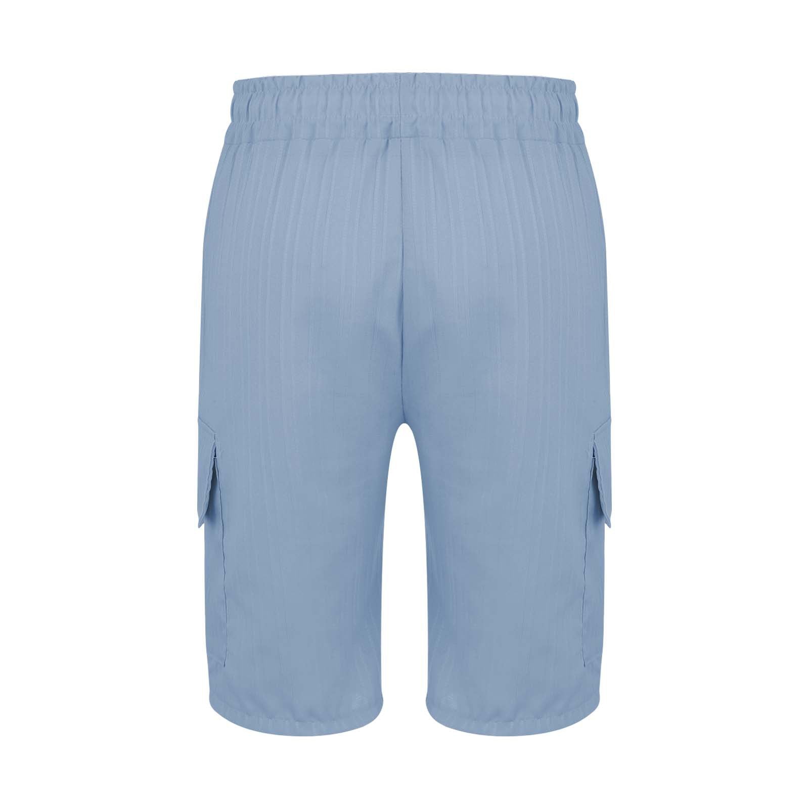 Men's Solid Color Sport Cargo Knee Length Shorts In Polyester Fabric With Multiple Pockets