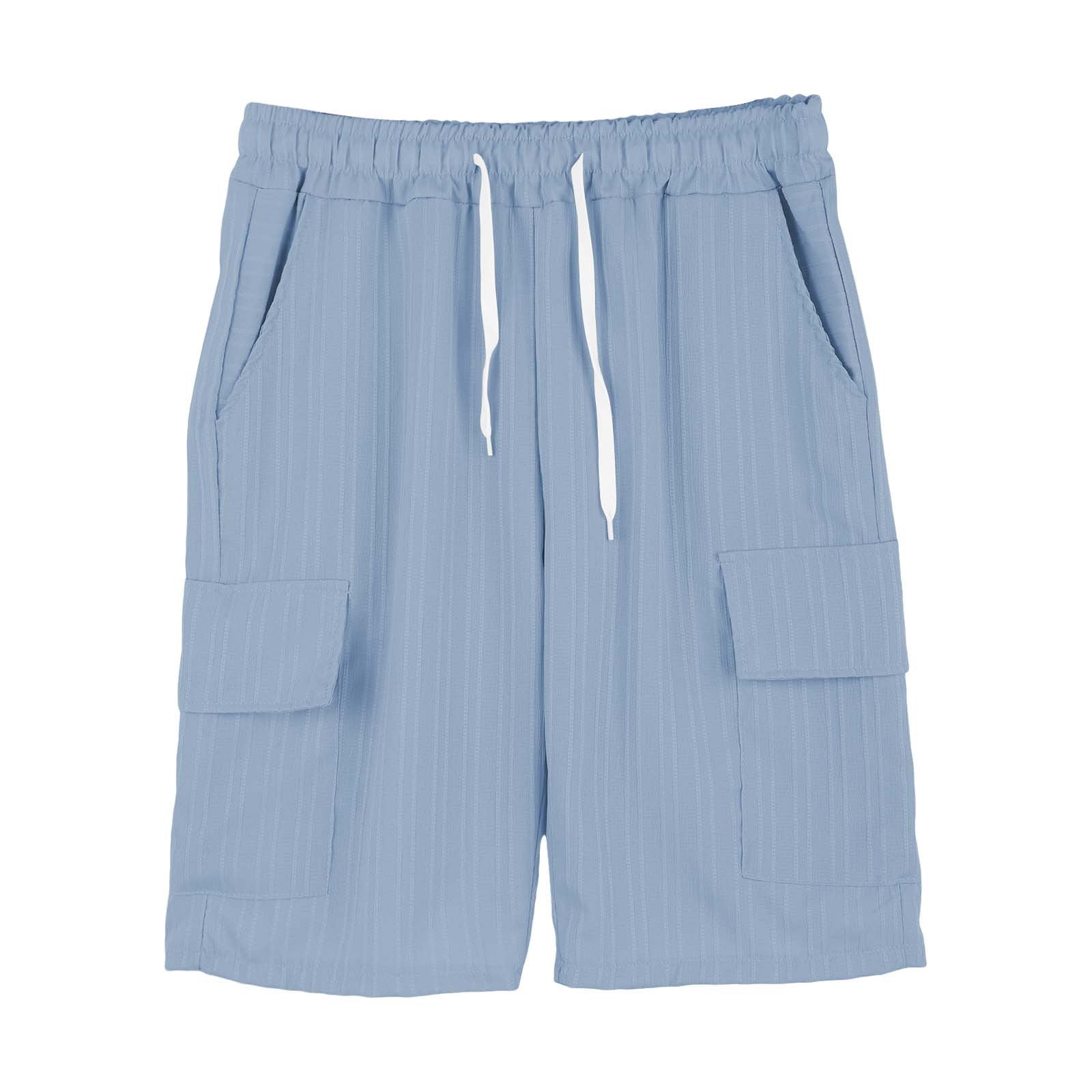 Men's Solid Color Sport Cargo Knee Length Shorts In Polyester Fabric With Multiple Pockets