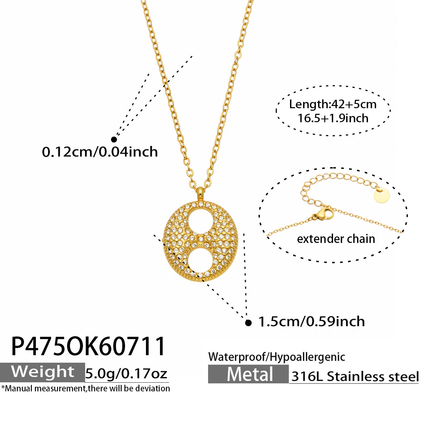 Geometric Y-Lariat Necklace, Waterproof 316 Stainless Steel With 18K Gold Plated PVD Coating And Zircon Inlay
