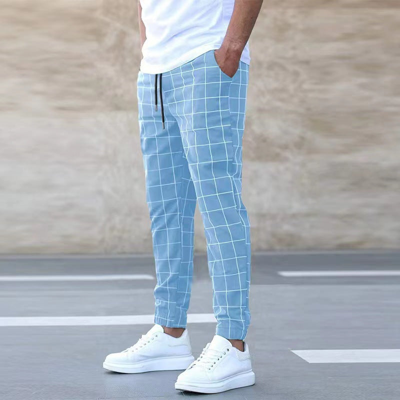 Men's Plaid Full Length Casual Sport Pants In Cotton With Printing For Casual Wear
