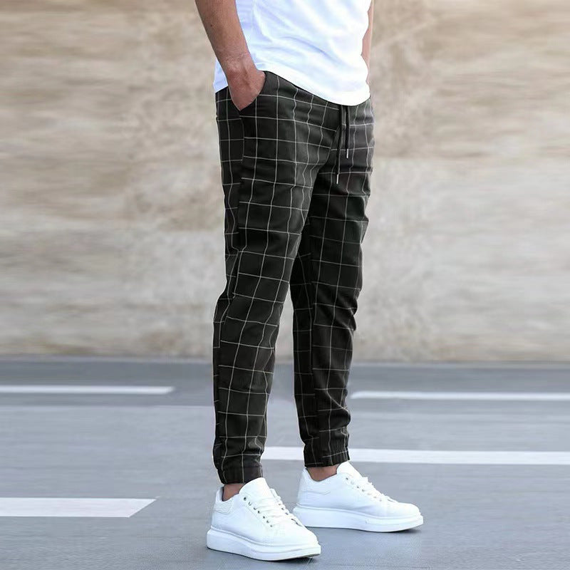 Men's Plaid Full Length Casual Sport Pants In Cotton With Printing For Casual Wear