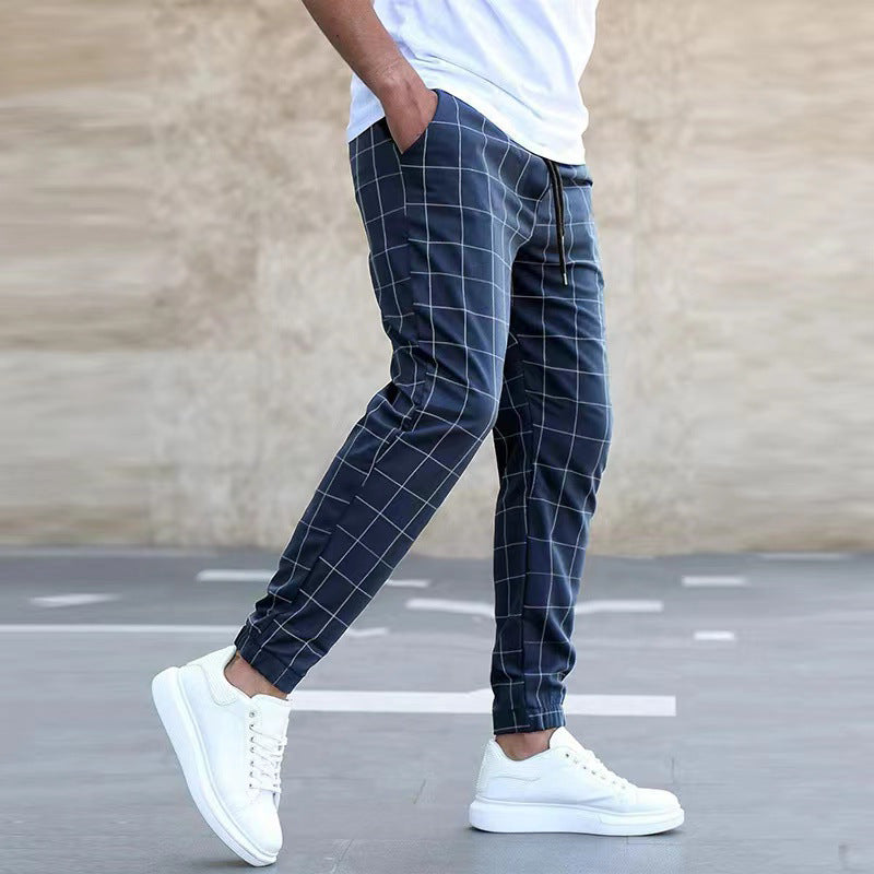 Men's Plaid Full Length Casual Sport Pants In Cotton With Printing For Casual Wear