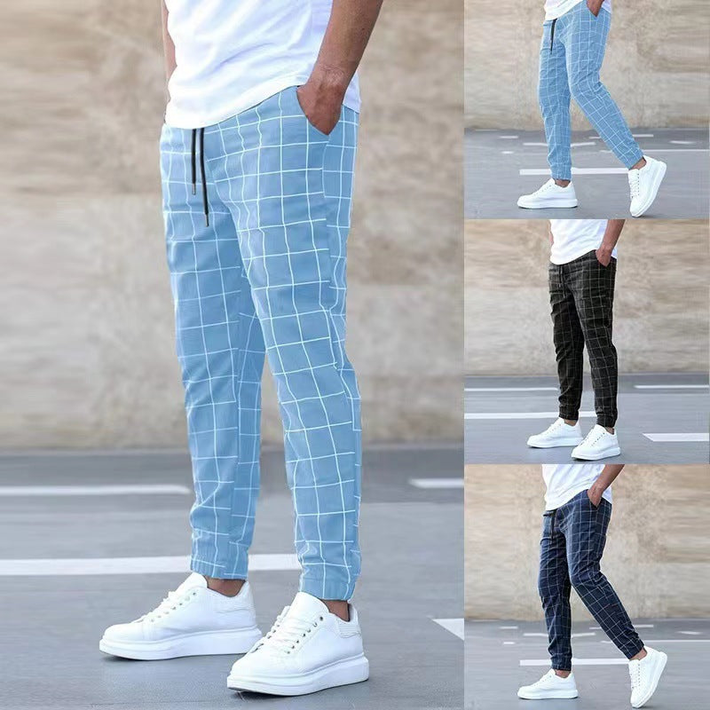 Men's Plaid Full Length Casual Sport Pants In Cotton With Printing For Casual Wear
