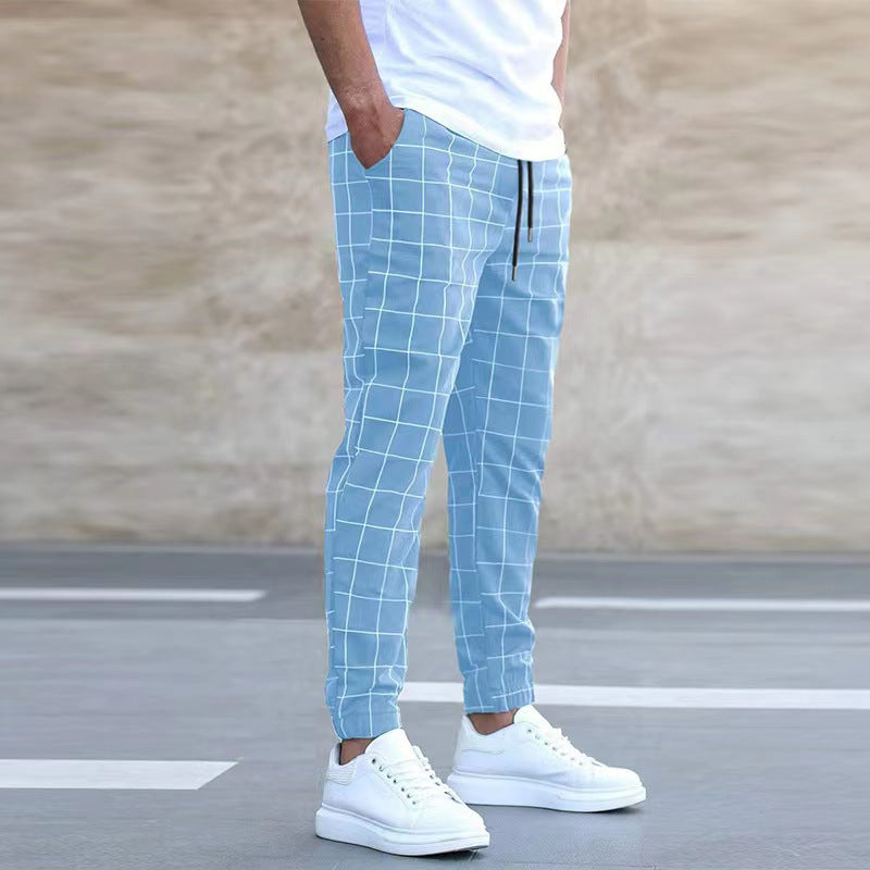 Men's Plaid Full Length Casual Sport Pants In Cotton With Printing For Casual Wear