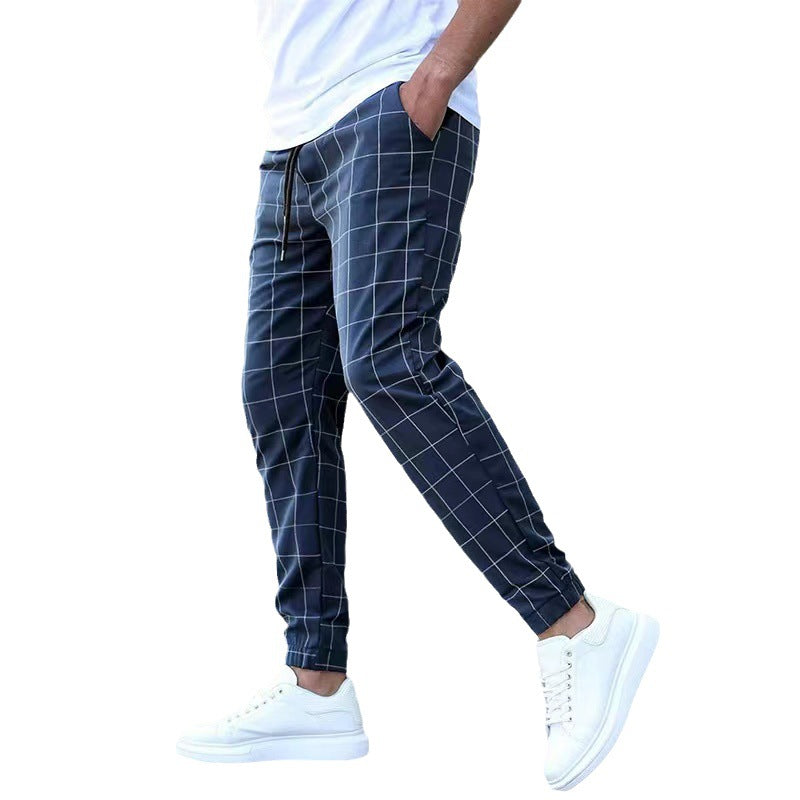 Men's Plaid Full Length Casual Sport Pants In Cotton With Printing For Casual Wear