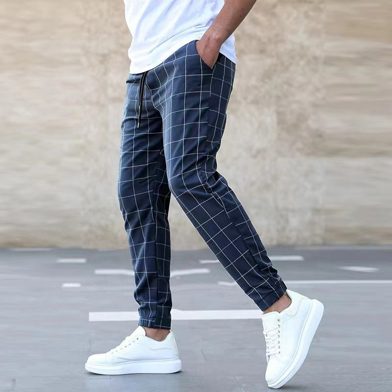 Men's Plaid Full Length Casual Sport Pants In Cotton With Printing For Casual Wear