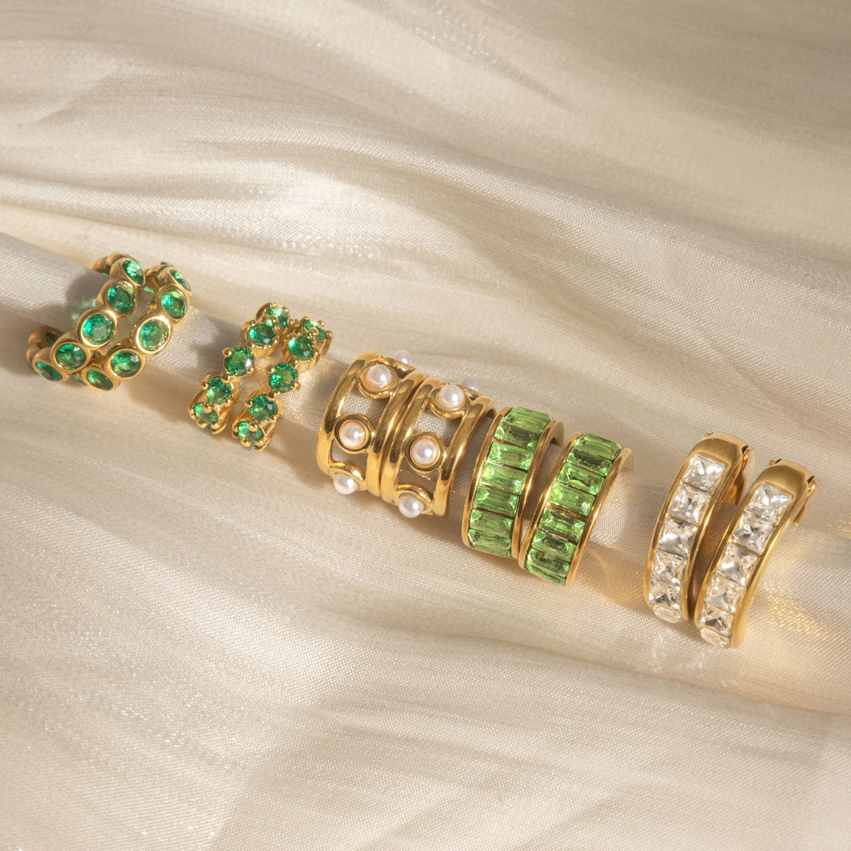 Geometric Rings For Women, Waterproof Non Tarnish 304 Stainless Steel With 18K Real Gold Plated PVD Coating And Zircon Inlay