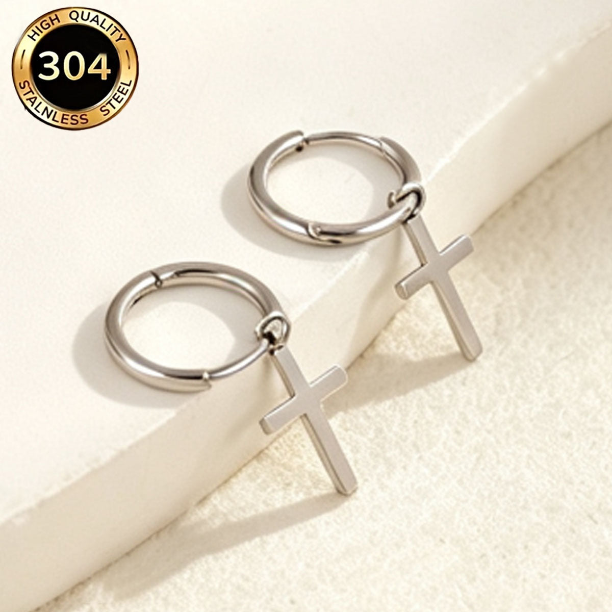 Hypoallergenic Cross Earrings For Women In Simple Style, Featuring 304 Stainless Steel Posts