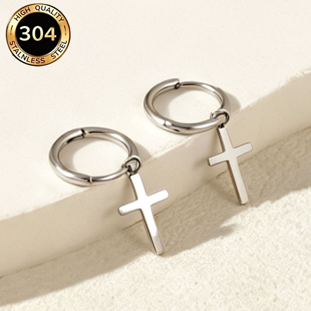 Hypoallergenic Cross Earrings For Women In Simple Style, Featuring 304 Stainless Steel Posts