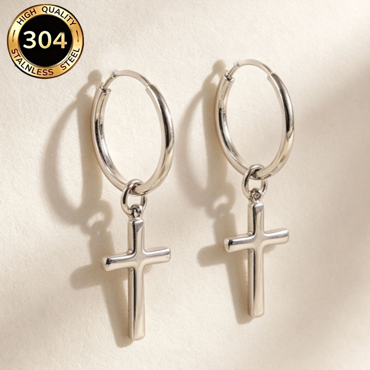 Hypoallergenic Cross Earrings For Women In Simple Style, Featuring 304 Stainless Steel Posts