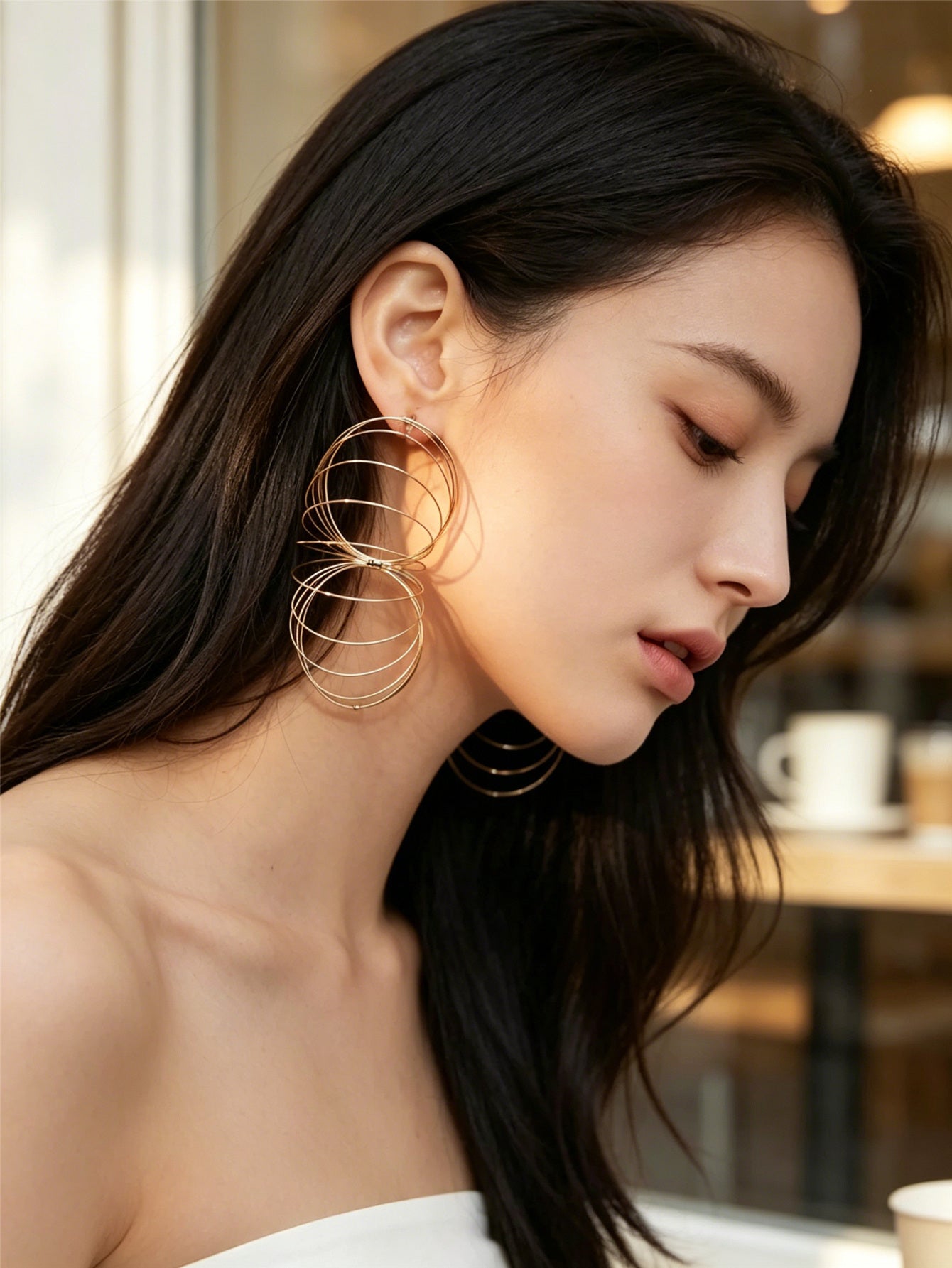 Bohemian Asymmetrical Geometric Earrings For Women In Golden Plated Iron With Gold Finish