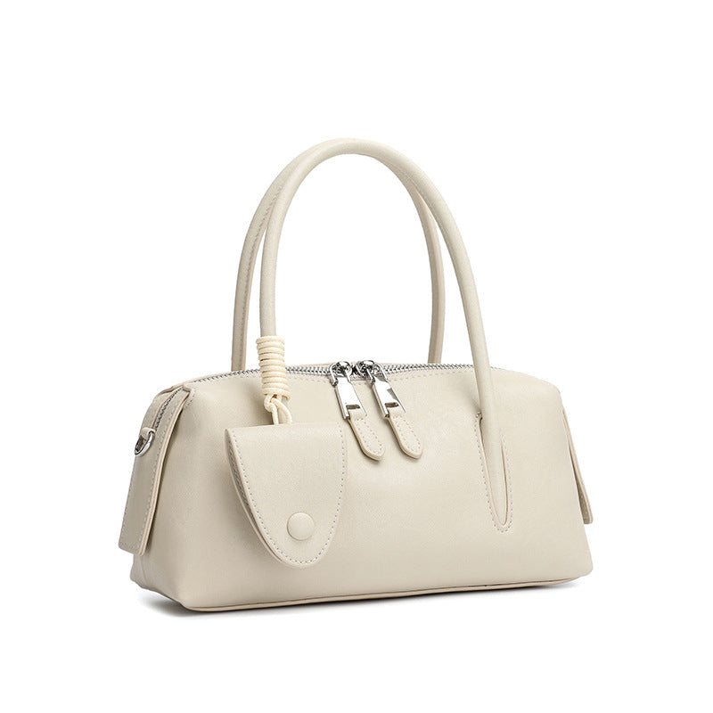 Genuine Leather Pillow Shape Crossbody Bag With Sewing Thread, Single Shoulder Strap For  Autumn And Winter