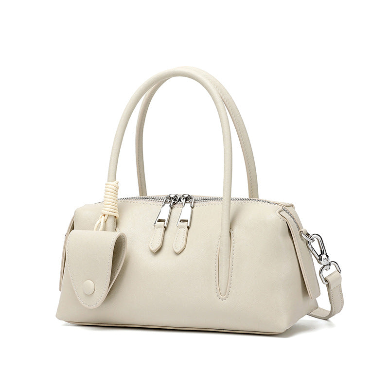 Genuine Leather Pillow Shape Crossbody Bag With Sewing Thread, Single Shoulder Strap For  Autumn And Winter