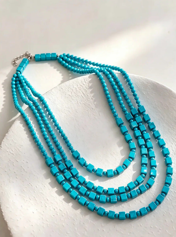 Bohemian Irregular Braid Resin Sweater Chain With Turquoise Inlay In Green Featuring Beaded Chain For Women
