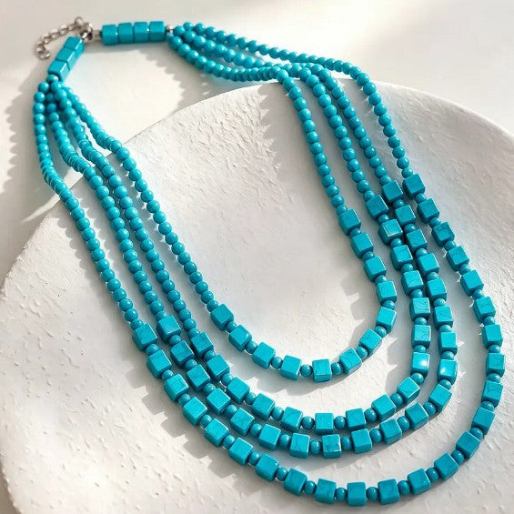Bohemian Irregular Braid Resin Sweater Chain With Turquoise Inlay In Green Featuring Beaded Chain For Women