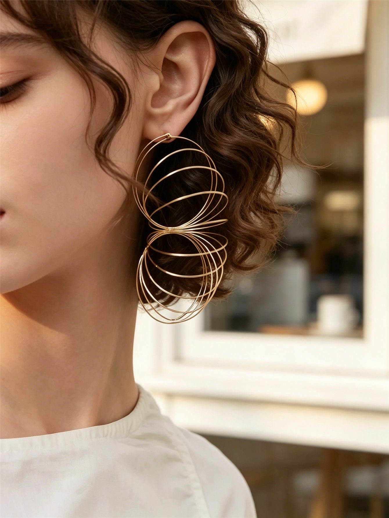 Bohemian Asymmetrical Geometric Earrings For Women In Golden Plated Iron With Gold Finish