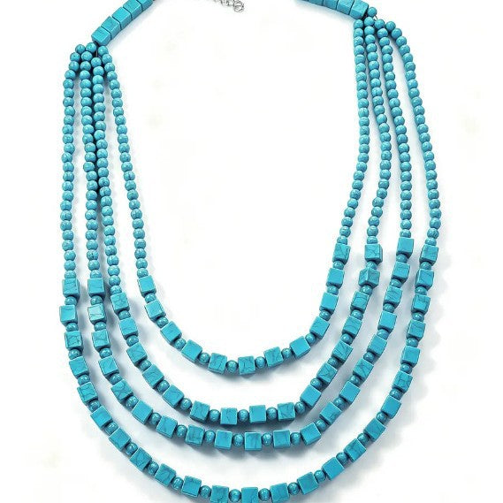Bohemian Irregular Braid Resin Sweater Chain With Turquoise Inlay In Green Featuring Beaded Chain For Women