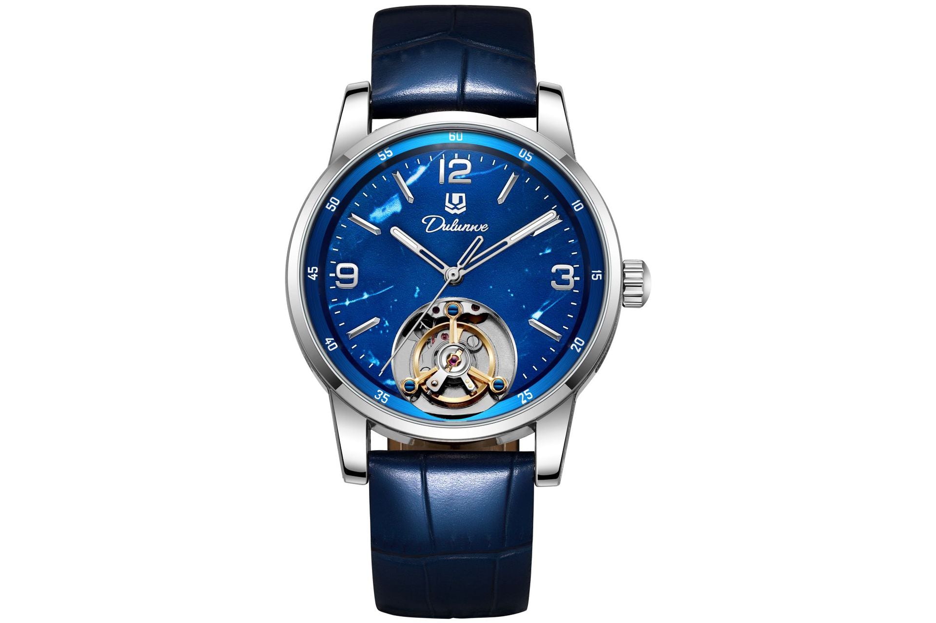 Mechanical Men's Watch With Stainless Steel Strap And Double Side Snap Buckle Featuring Tempered Glass And Pointer Display