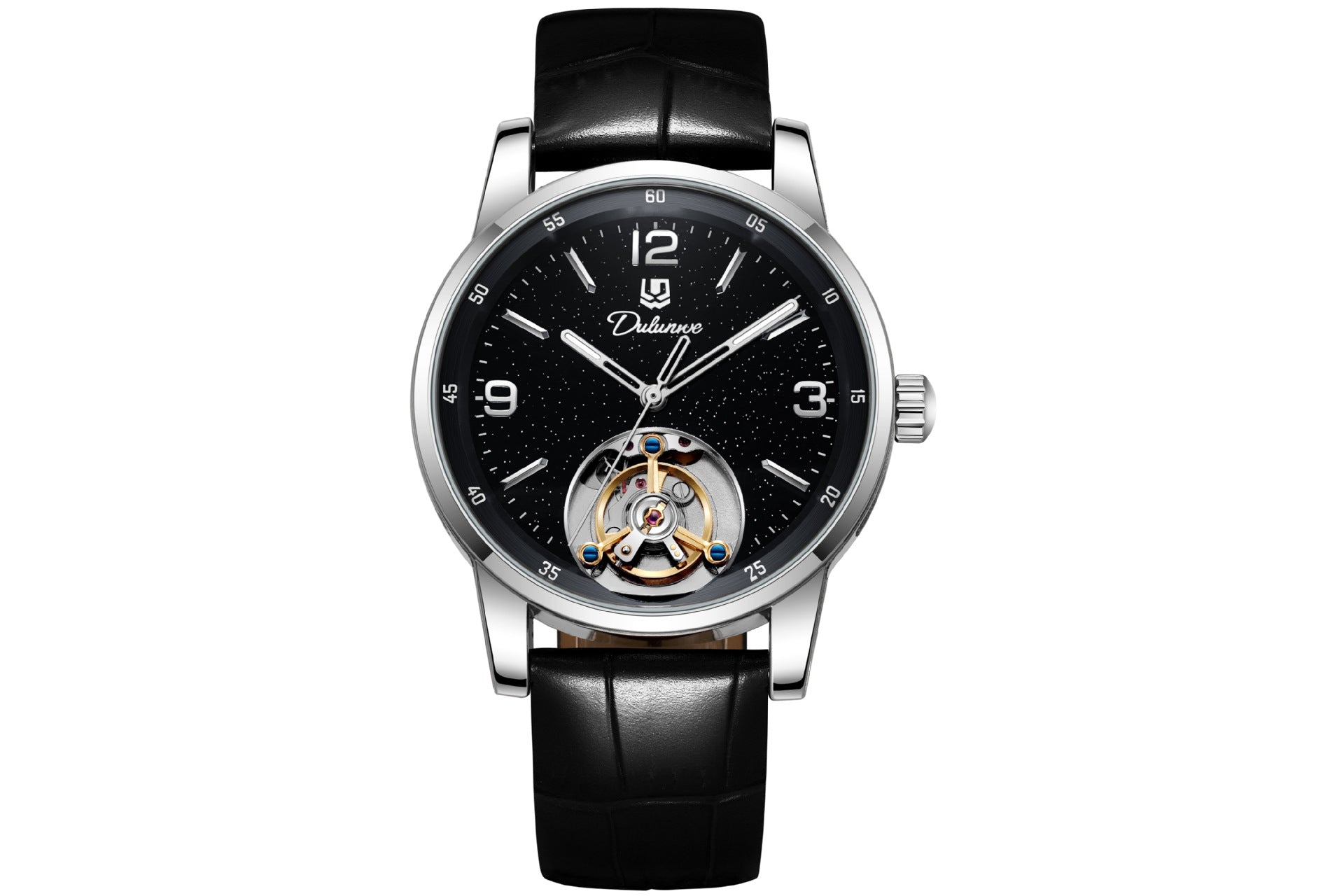 Mechanical Men's Watch With Stainless Steel Strap And Double Side Snap Buckle Featuring Tempered Glass And Pointer Display