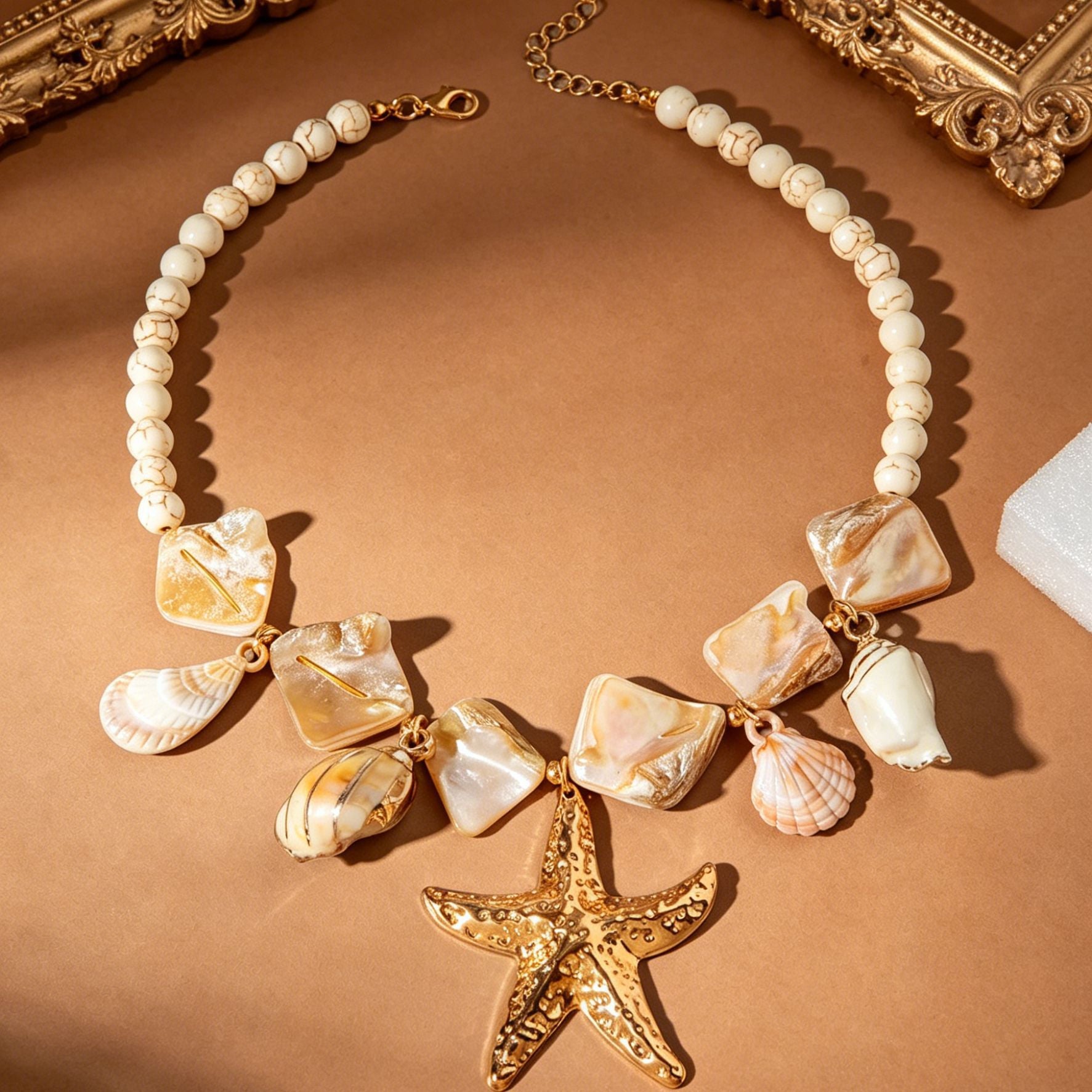 Bohemian Starfish Necklace For Women With Electroplated Alloy Pendant Featuring Turquoise Inlay