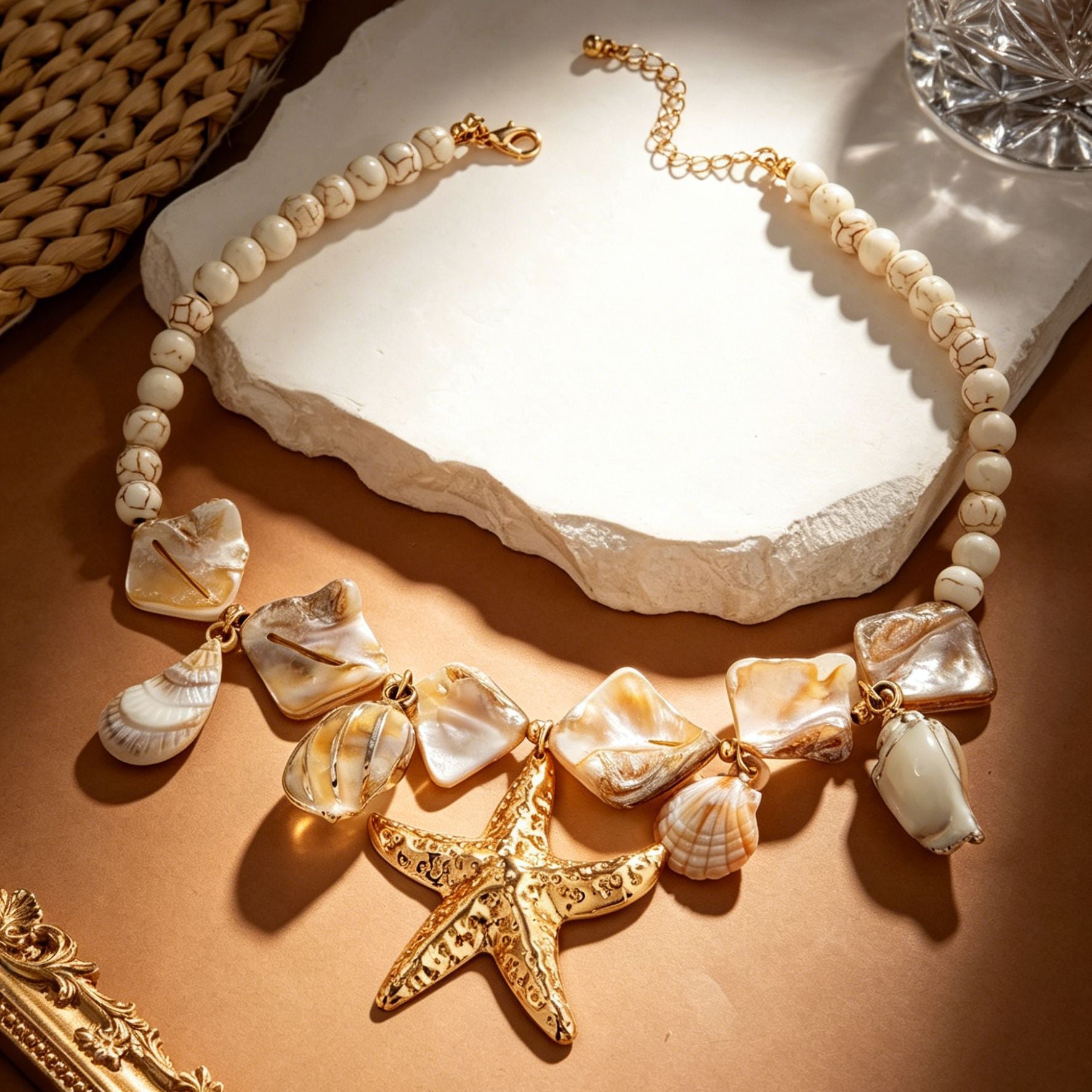 Bohemian Starfish Necklace For Women With Electroplated Alloy Pendant Featuring Turquoise Inlay