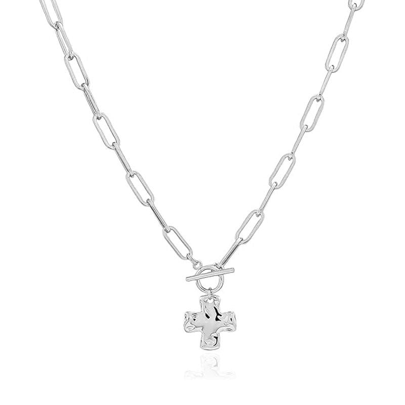 Hip-Hop Gold Cross Necklace For Women With Copper Pendant And Paperclip Chain