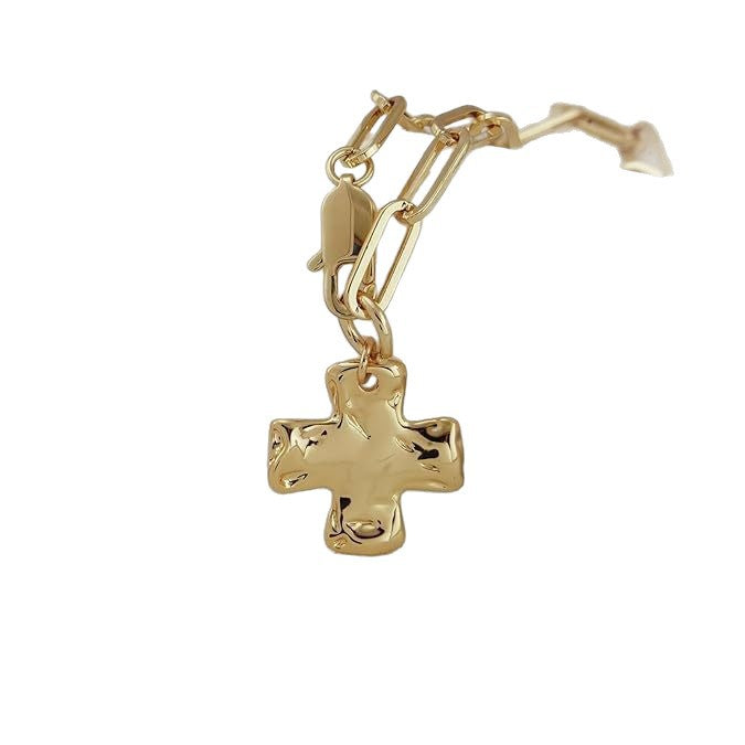 Hip-Hop Gold Cross Necklace For Women With Copper Pendant And Paperclip Chain