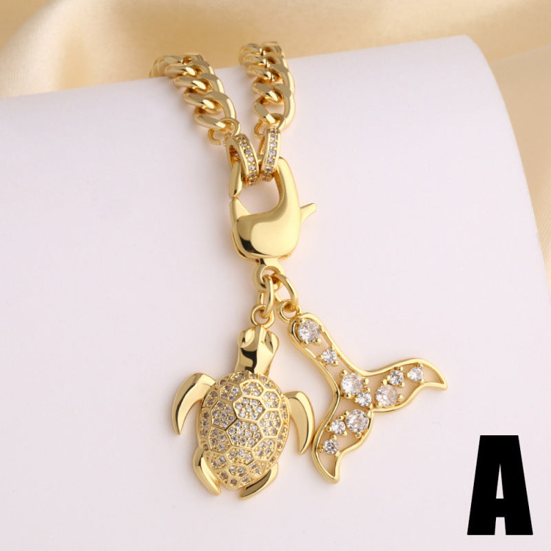 Ocean Marine Style Pendant Necklace With Shell Pendant And Copper Paperclip Chain, Unisex Design Featuring Zircon Inlay
