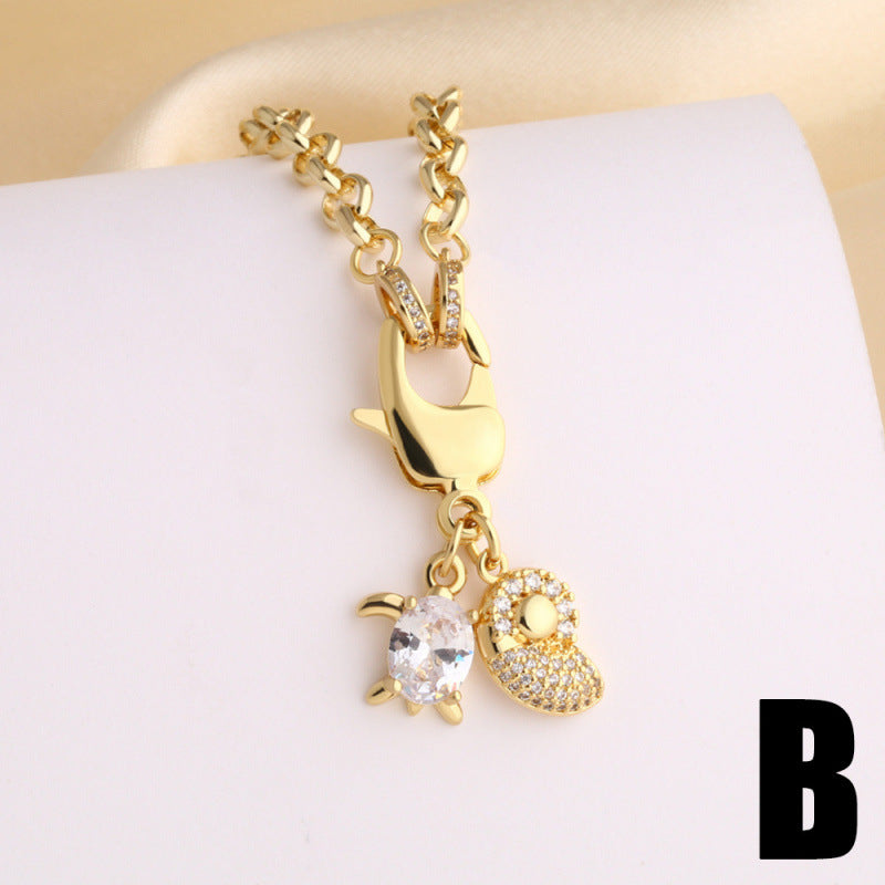 Ocean Marine Style Pendant Necklace With Shell Pendant And Copper Paperclip Chain, Unisex Design Featuring Zircon Inlay