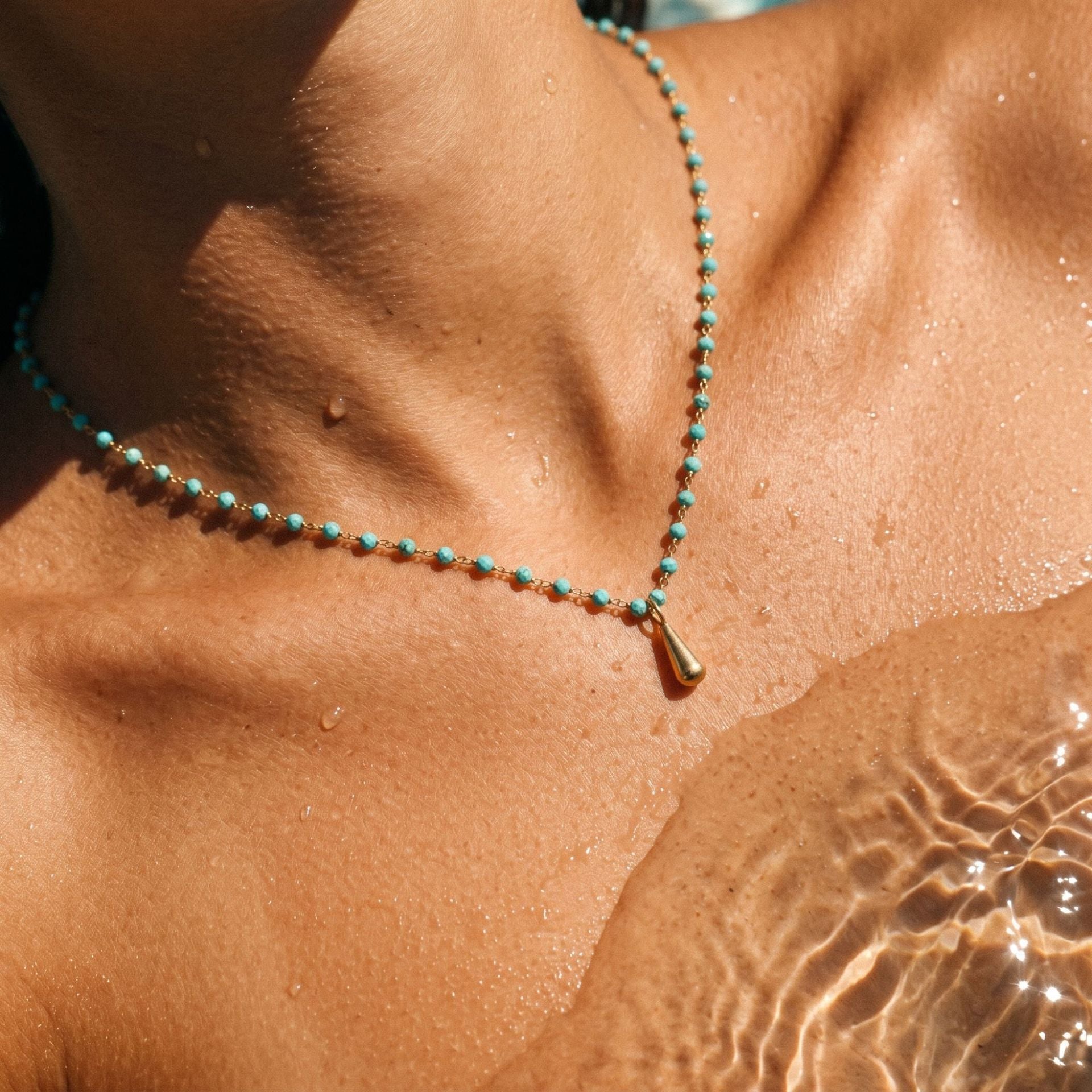 Ethnic Style Necklace For Women With Green Beaded Chain, 304 Stainless Steel And Turquoise Inlay Featuring Beading Craft