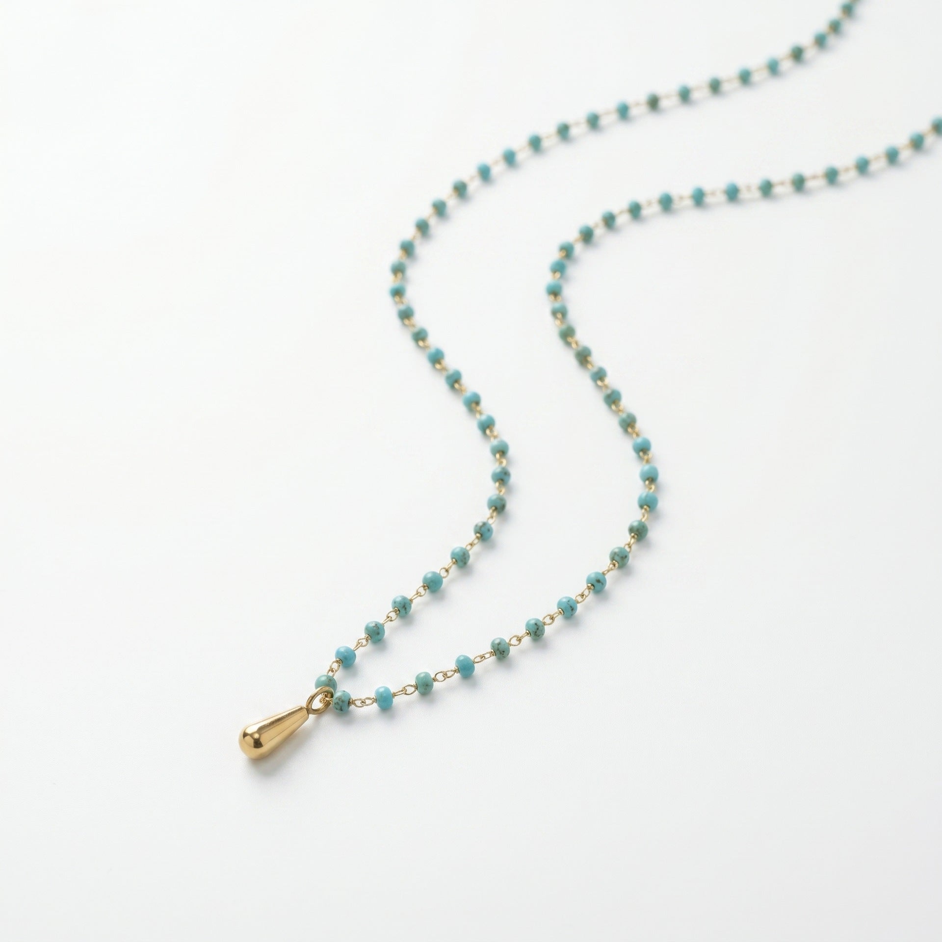 Ethnic Style Necklace For Women With Green Beaded Chain, 304 Stainless Steel And Turquoise Inlay Featuring Beading Craft