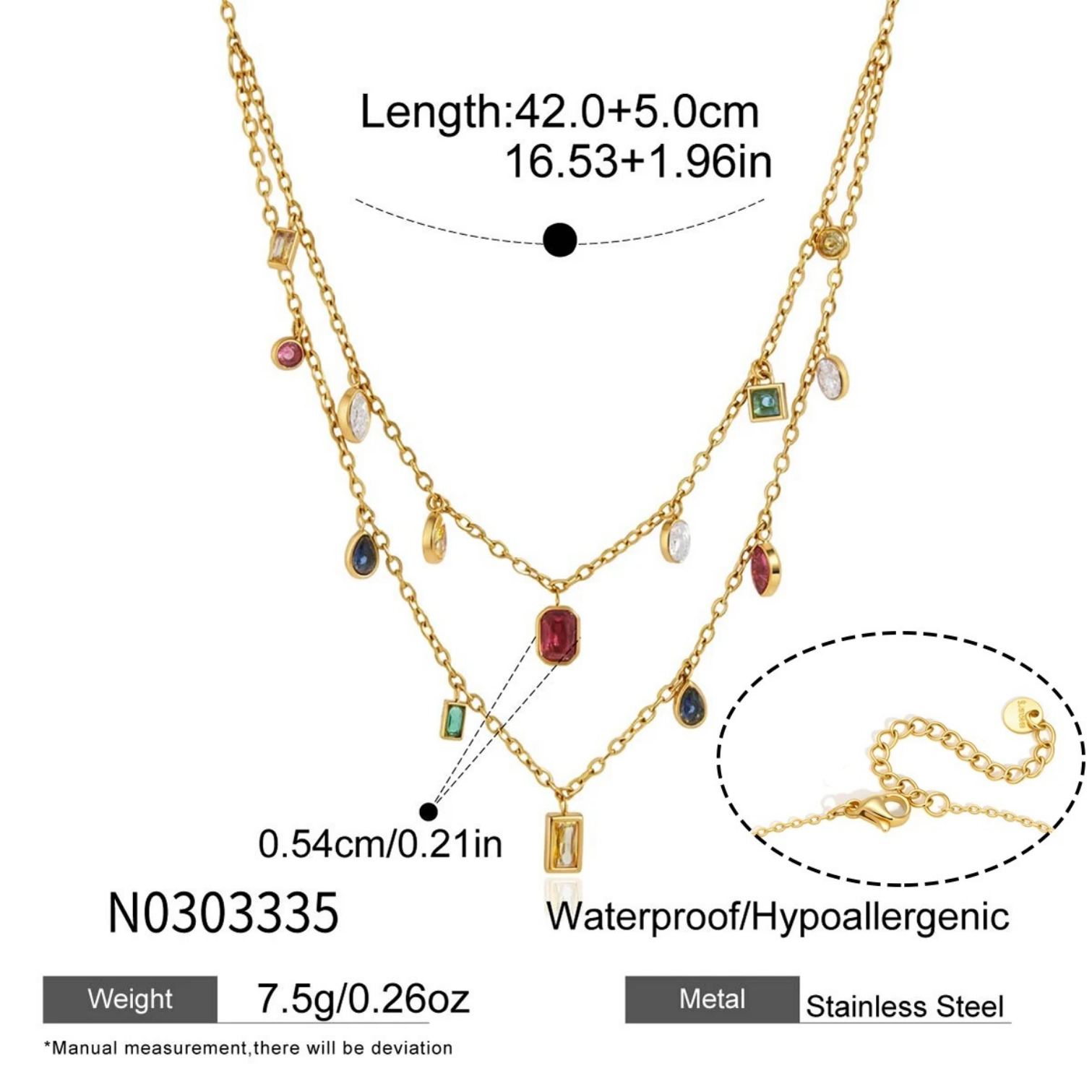 Geometric Hypoallergenic Women's Necklace In 304 Stainless Steel With 18K Gold PVD Coating And Zircon Inlay
