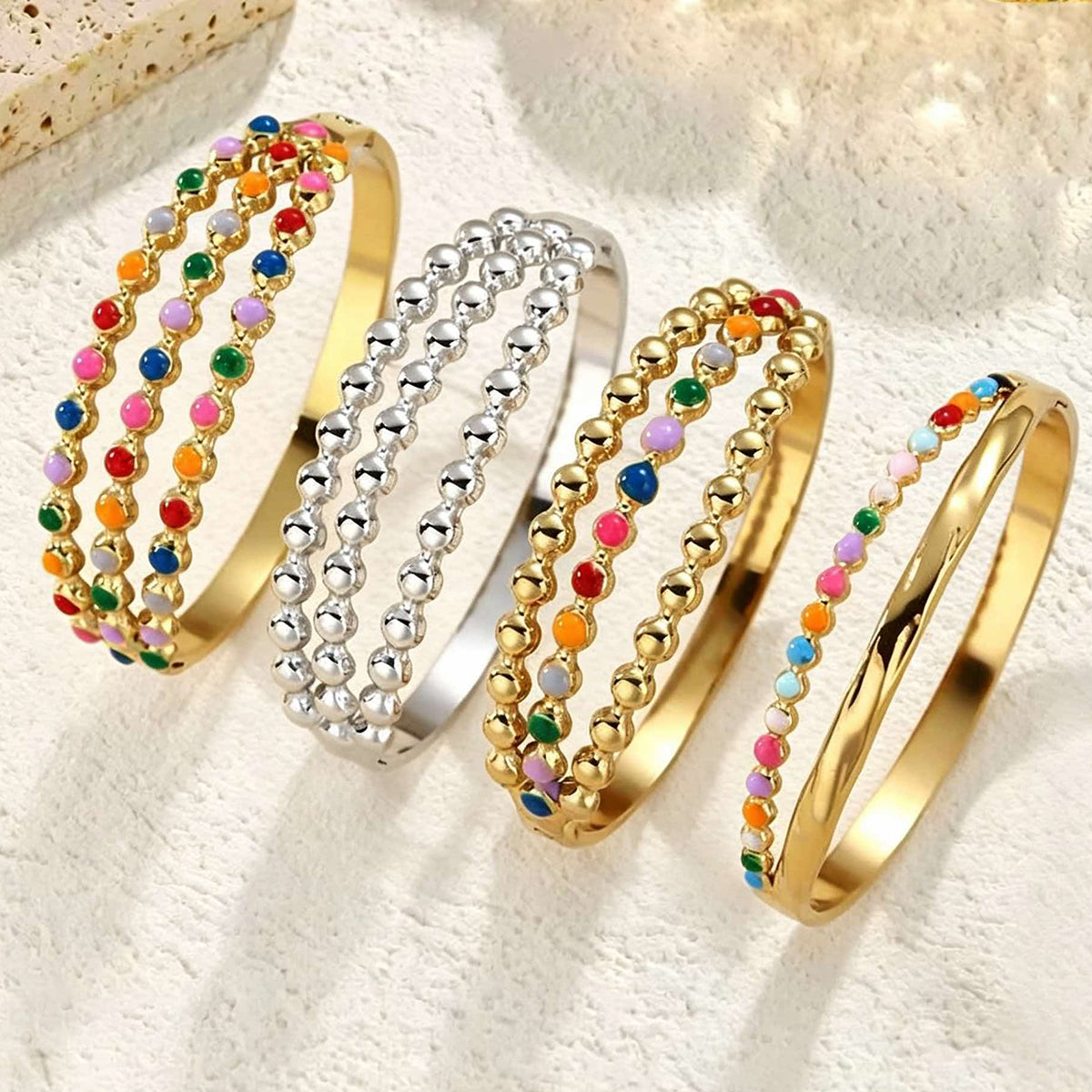 Geometric Epoxy Bangle For Women In 304 Stainless Steel With 18K Real Gold Plated PVD Coated Finish And 0.01µm Thickness