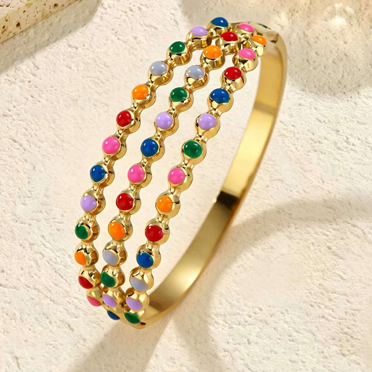 Geometric Epoxy Bangle For Women In 304 Stainless Steel With 18K Real Gold Plated PVD Coated Finish And 0.01µm Thickness
