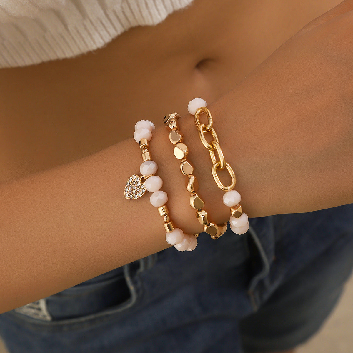Bohemian Heart Shape Beaded Bracelet For Women Featuring CCB Material And Seed Bead Inlay