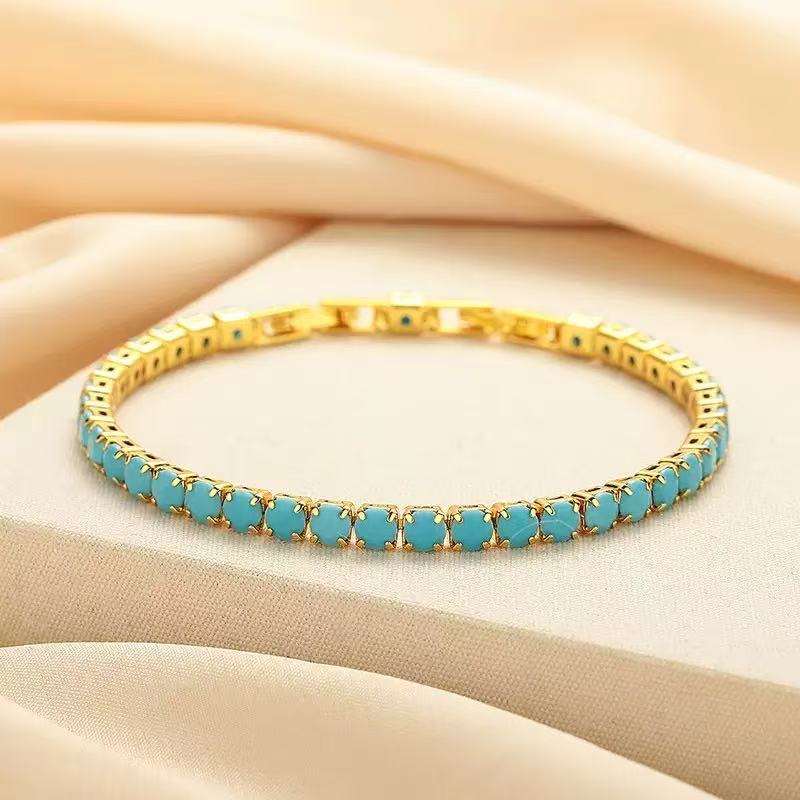 Geometric Copper Bracelet With Turquoise Inlay In Simple Style For Women, Available In Blue