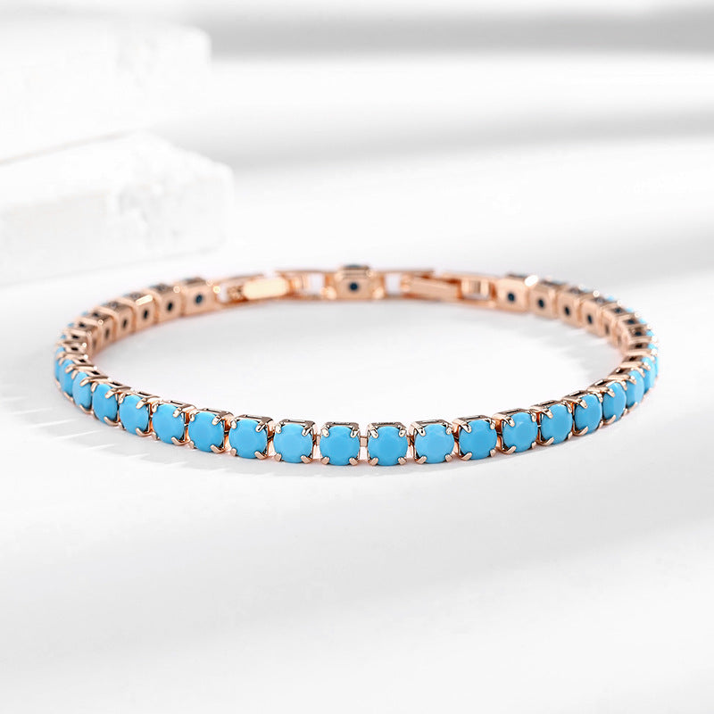 Geometric Copper Bracelet With Turquoise Inlay In Simple Style For Women, Available In Blue