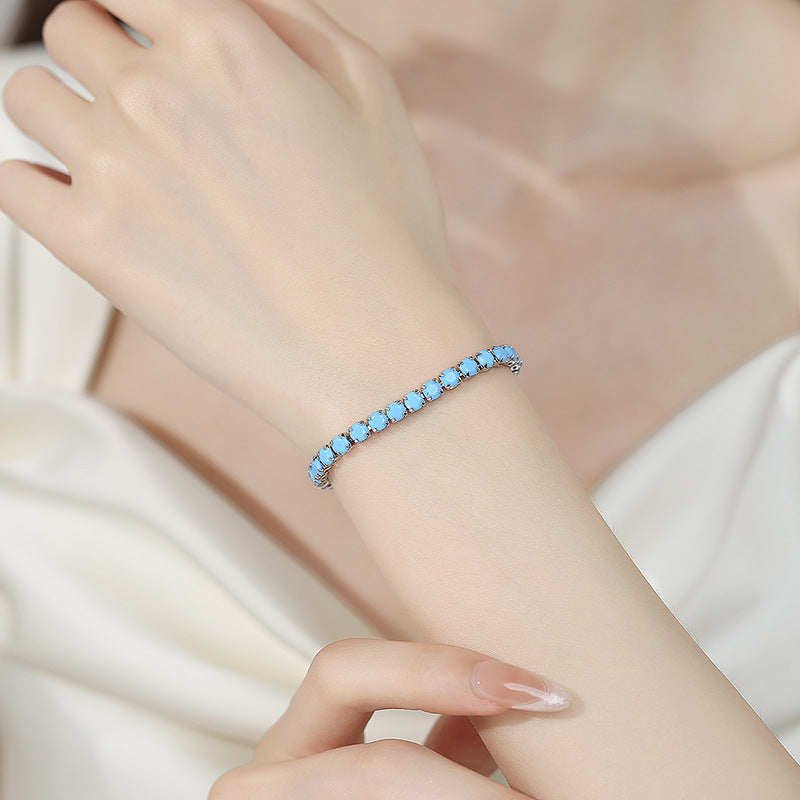 Geometric Copper Bracelet With Turquoise Inlay In Simple Style For Women, Available In Blue