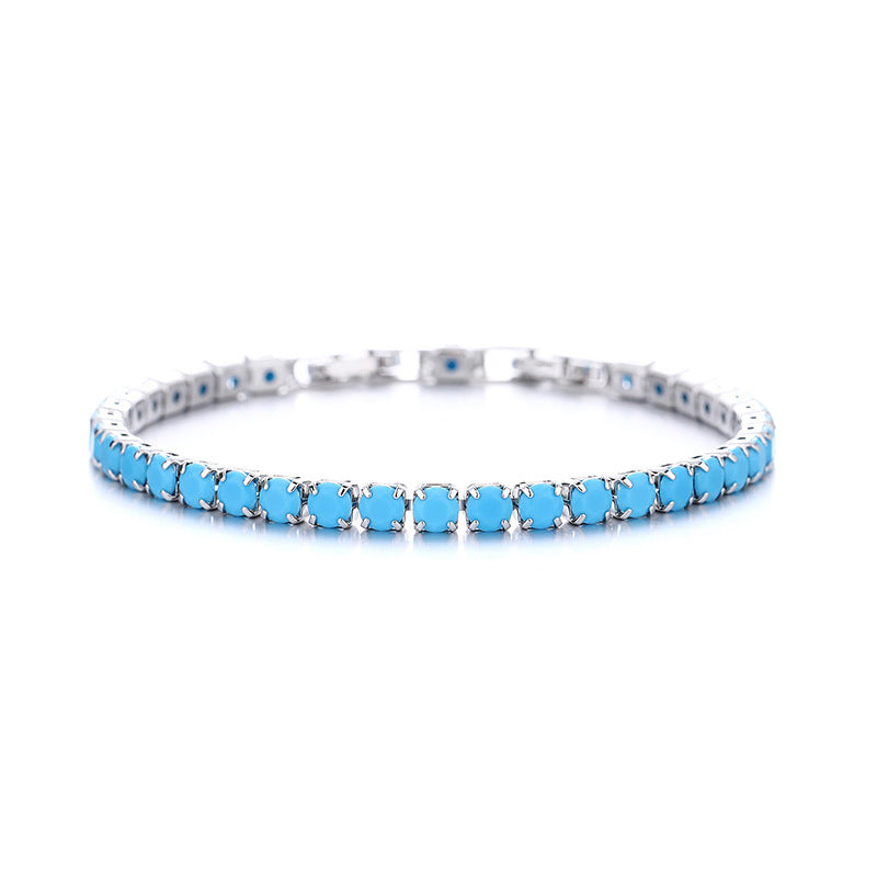 Geometric Copper Bracelet With Turquoise Inlay In Simple Style For Women, Available In Blue