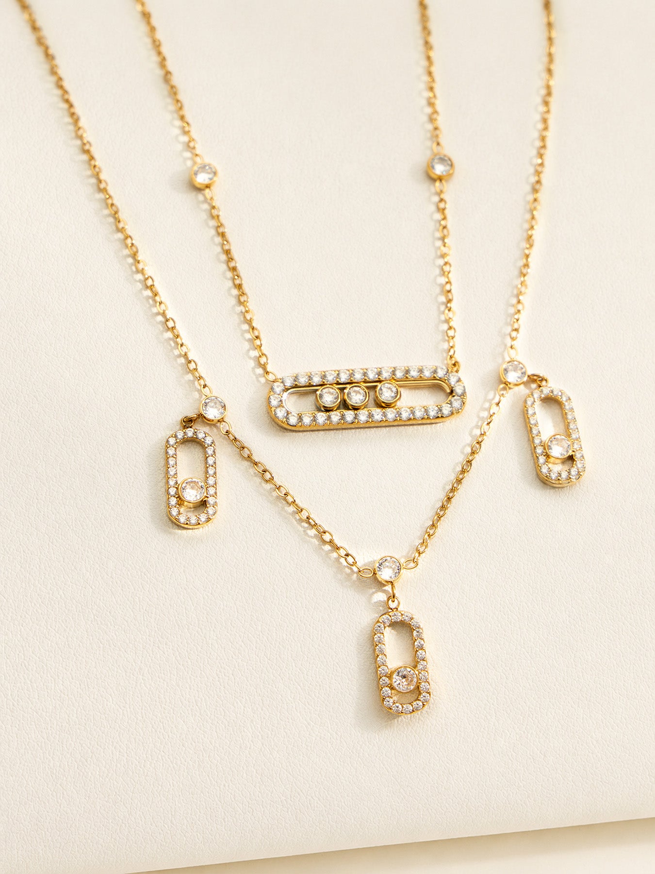 Geometric IG Style Necklace For Women In 316 Stainless Steel With 18K Gold Plated PVD Coating, Zircon Inlay, Waterproof